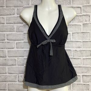 4/$20 Black bathing Tank Top with Striped Accents, wired bra (no cups), size 6